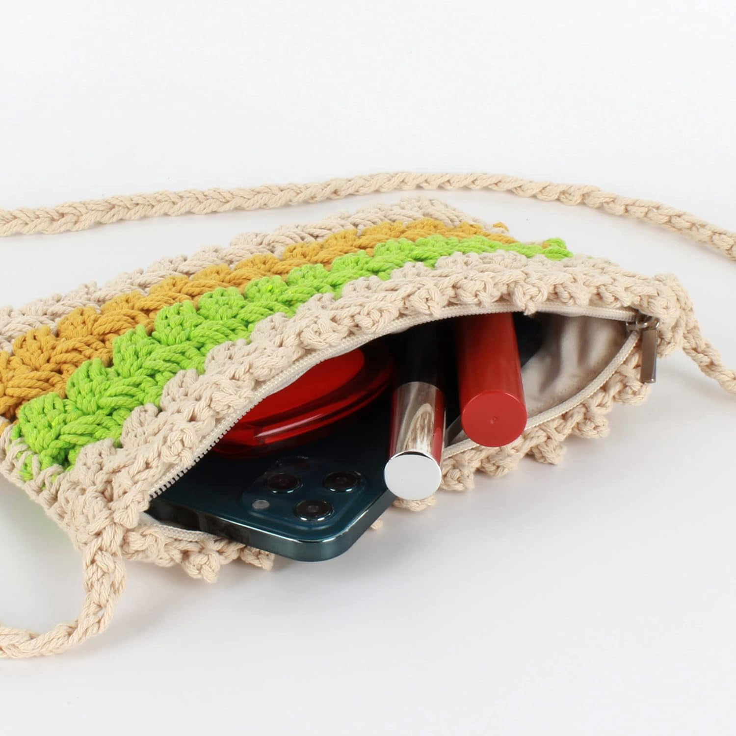 LinYooLi Women Small Cotton Crochet Cross-body Bag Bohemian Shoulder Bag Purse