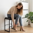 thumbnail image 2 of Modern Bar Stools Set of 2, 26 Inch Height Kitchen Counter Barstool, PU Leather Upholstered Bar Chairs with Footrest, for Living Room, 2 of 8