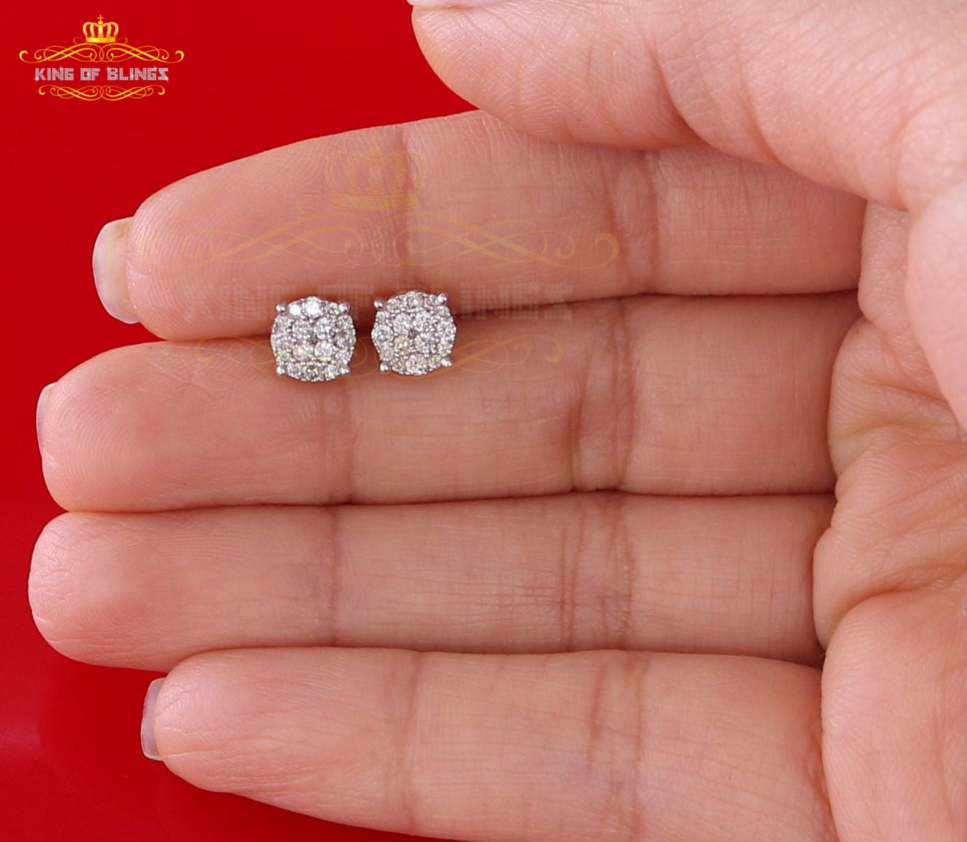 King of Bling's 10K Real Yellow Gold Real Diamond 0.50CT Men's/Women's Stud Round Earrings
