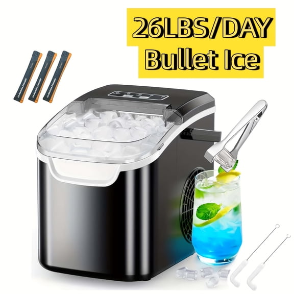 Countertop Nugget Ice Maker Machine, 26Lbs/35Lbs Daily Output Multi-Type Pebble Sonic Bullet Cube Ice, Self-Cleaning Stainless Steel Ice Maker with Ice Scoop & Storage Basket for Home Kitchen Bar