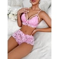 thumbnail image 4 of Floral Lace Sexy Lingerie Set, Strappy Bow Hollow Bra & Semi-sheer Boyshort Panties, Women's Sexy Lingerie & Underwear, 4 of 5