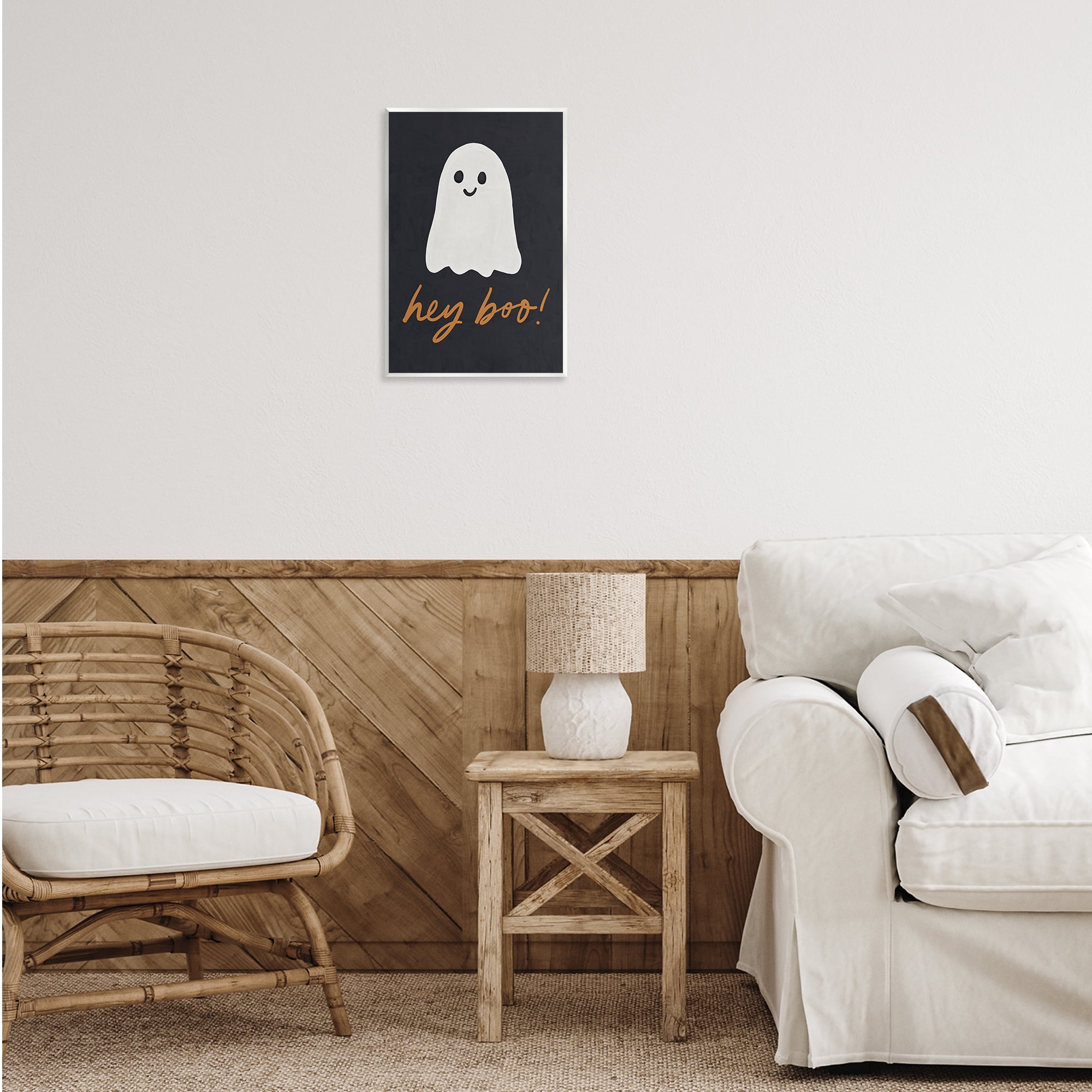 Stupell Industries Hey Boo Spooky Ghost Holiday Painting Unframed Art Print Wall Art, 13 x 19
