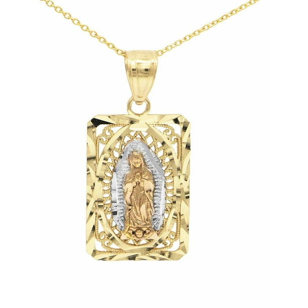 Ice On Fire Jewelry 14k Yellow Gold Virgen De Guadalupe Pendant Necklace With 16 Mariner Chain Com - Virgen De Guadalupe Gold Pendant