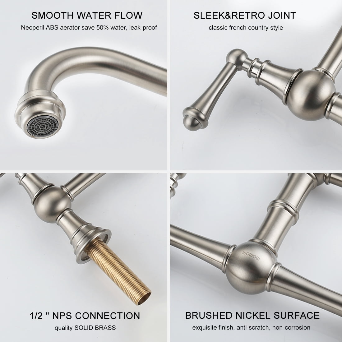 Wowow 8 inch Centerset Bridge Kitchen Faucet, 2-Hole 2-Handle Deck-Mount Faucets,Brushed Nickel