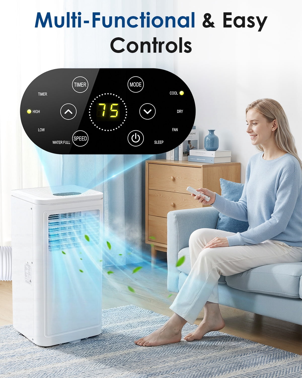 JFHID Portable Air Conditioners 10,000 BTU ASHRAE Quiet Standing AC Unit for Bedroom & Indoor Rooms, Cools up to 250 Sq. ft.