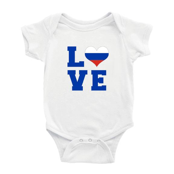 Love Russia Flag Heart Baby Rompers (White, 3-6 Months)