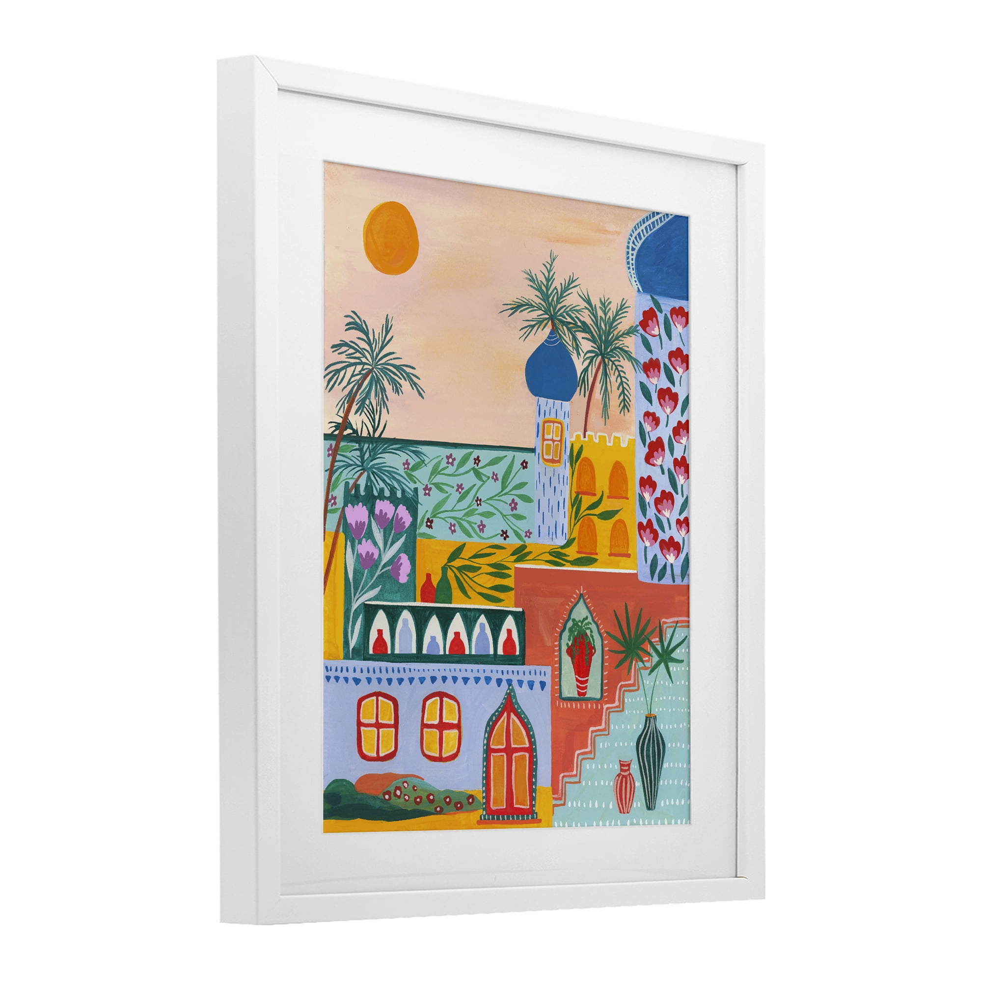 Egyptian City Architecture White Framed Print Under Glass, design by Nabeela Rumi