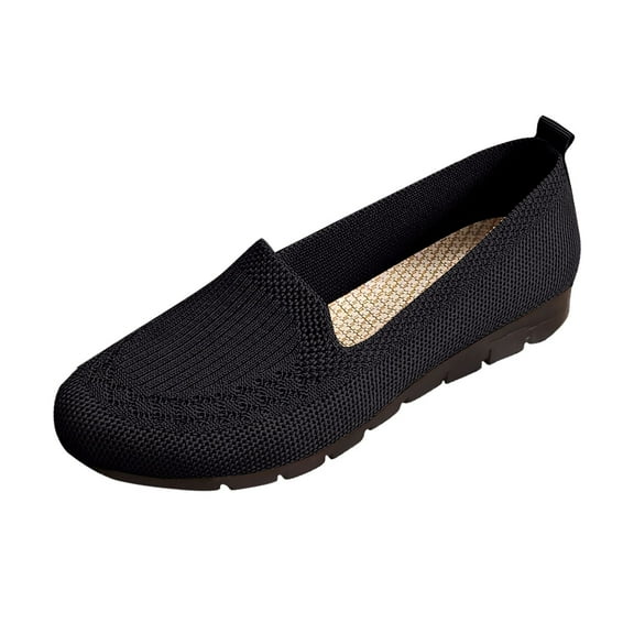 Xfvqtps Womens Breathable Knit Loafers Comfortable Slip on Flat Shoes with Cushioned Insole Lightweight Mesh Casual Shoes Black
