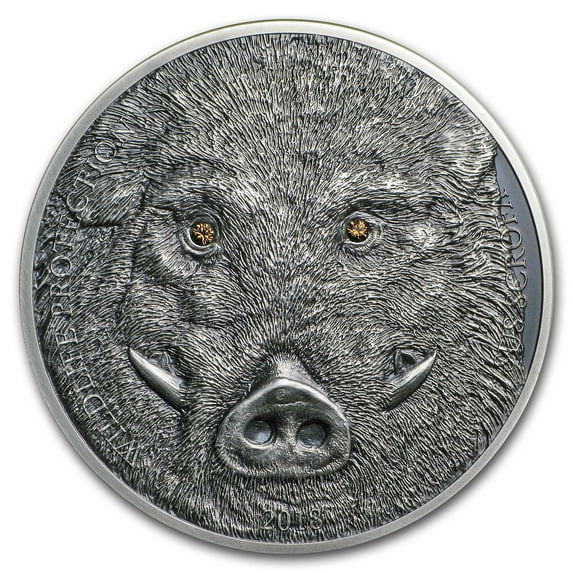 2018 Mongolia 1 oz Antique Silver Wildlife Protection Wild Boar
