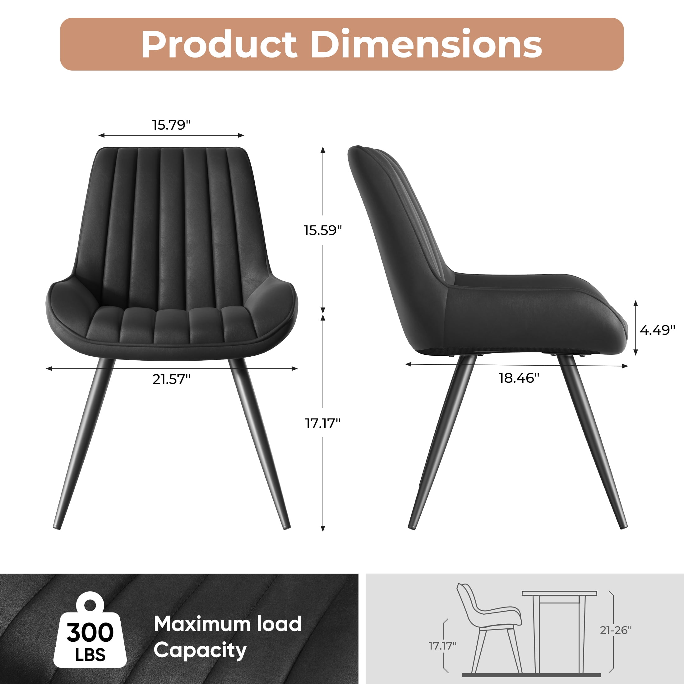 Daluvenix Modern Dining Chairs Set of 6, Upholstered Fabric Comfy Kitchen Dining Chairs with Metal Legs & Thick Cushions for Dining Living Room, Black