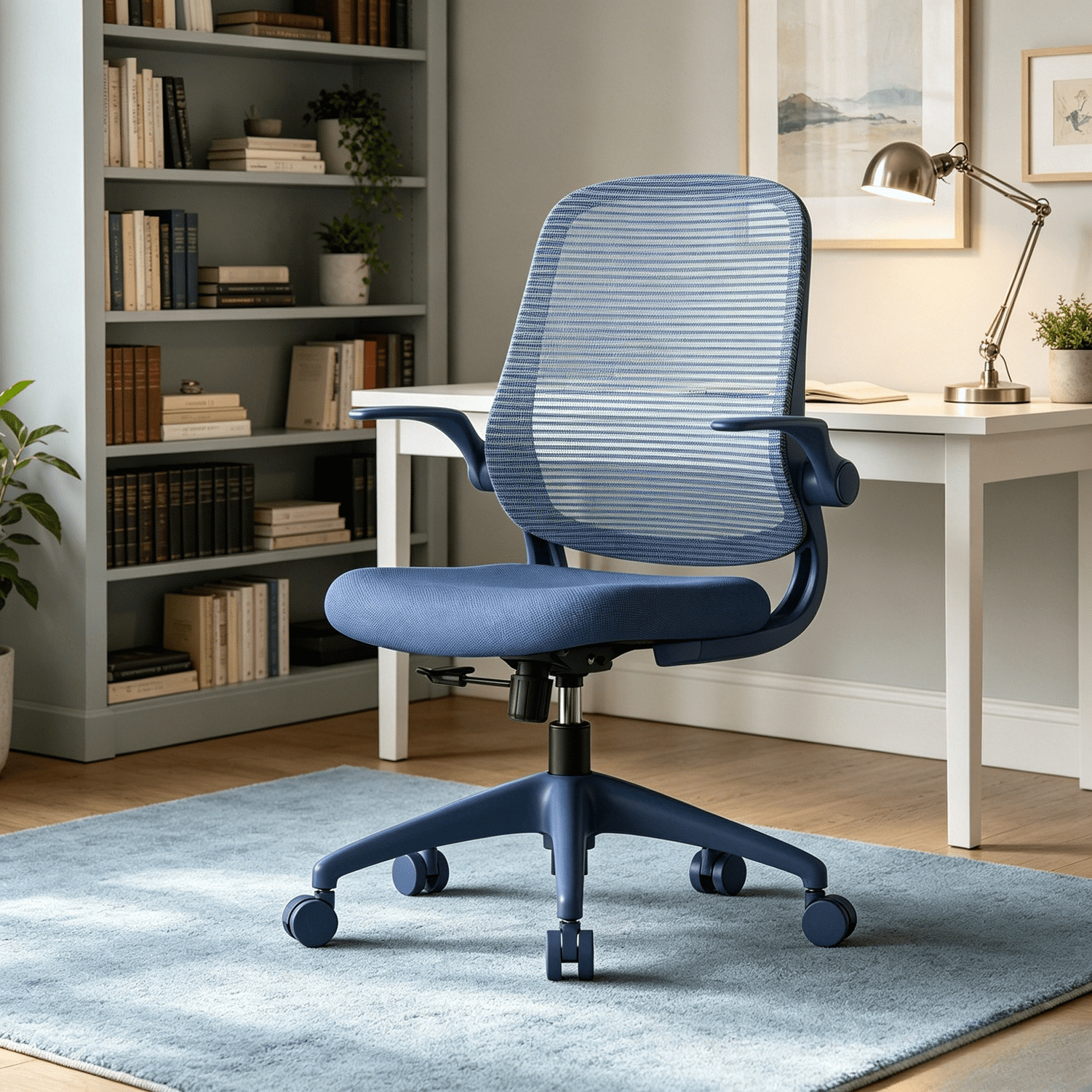 Homy Casa Blue Mesh Office Chair with Flip-Up Arms, Ergonomic Swivel Desk Chair for Home Office