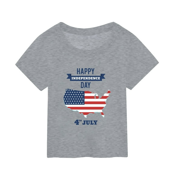 Gubotare Kids Tshirts Boys Kids Boys American Flag Shirts 4th of July T-Shirt Toddler Girls Cotton Patriotic Tops Tee Independence Day Clothes 2T 3T,Grey 2-3 Years