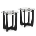 thumbnail image 1 of Costway 2 PCS 24" Round Side Table Glass End Table with Tempered Glass Top Cross Black, 1 of 10