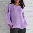thumbnail image 3 of Clearance! Delayuji Women's Long Sleeve T-Shirts Linen Shirts for Women Plus Size 3/4 Length Sleeve Tops Casual Loose Fit Round Neck Tees 2025 Summer Fashion Blouse M Purple, 3 of 6