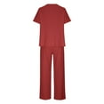 thumbnail image 4 of Women's Ribbed Sets Short Sleeve 4 Buttons T-Shirts with Capri Wide Leg Pants Casual Loose Summer Solid Trendy 2 Piece Outfits Red,L, 4 of 7