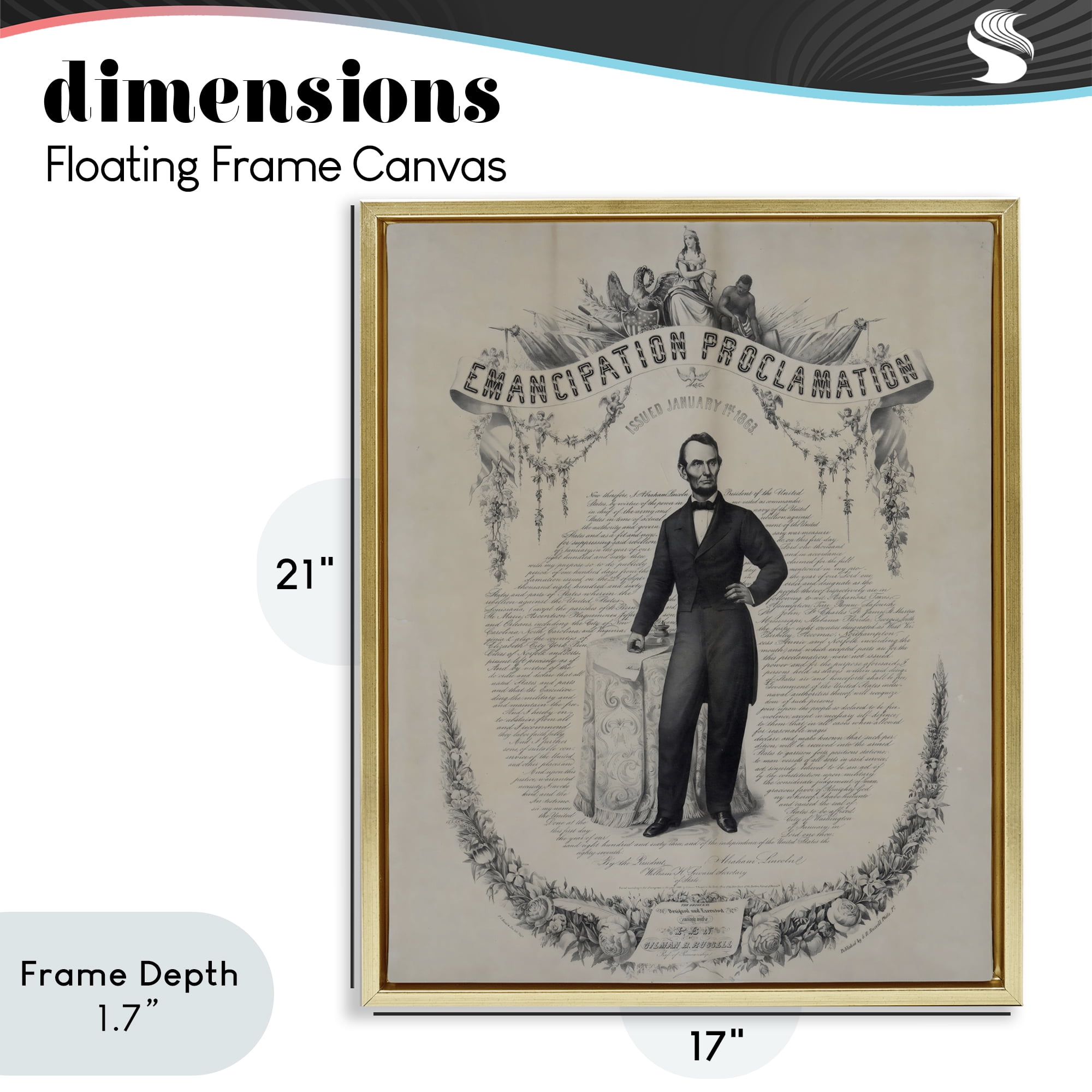 Stupell Industries Lincoln with Emancipation Proclamation Gold Framed Floater Canvas Wall Art, design by Arlington Prints