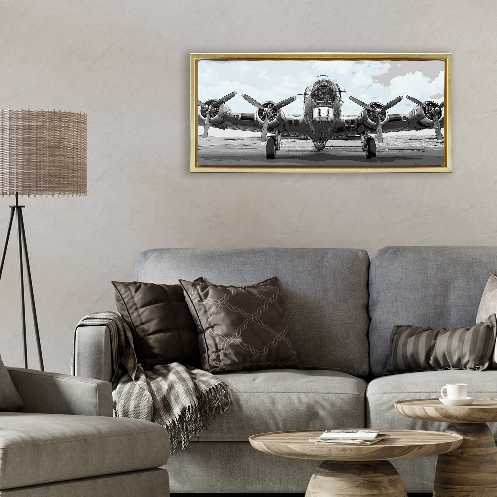 Stupell Industries Historic Aviation Aircraft Gold Framed Floater Canvas Wall Art, design by Kim Allen