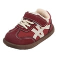 thumbnail image 5 of Toddler Girls Boys First Walking Shoes Winter Warm Color Block Sneakers Antislip Soft Sole Outdoor Tennis Athletic Shoes with Hook and Loop Wine 5 Infant, 5 of 5