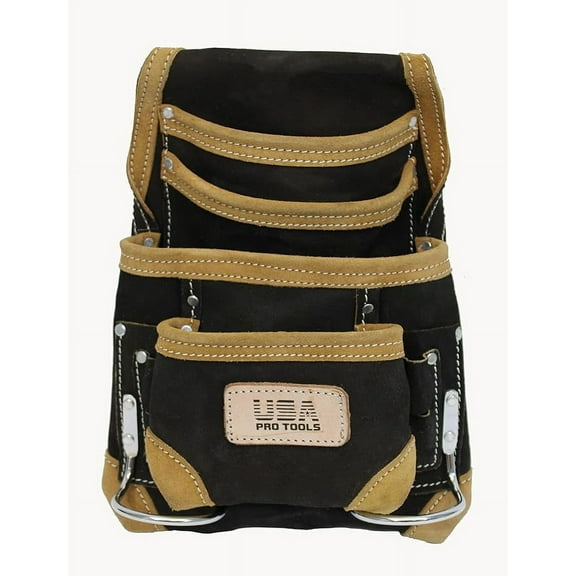 USA Pro Tools Suede Tool Pouch | 10 Pocket Leather Tool Pouch | Carpenters Nail & Tool Pouch Bag(SUEDE BLACK)