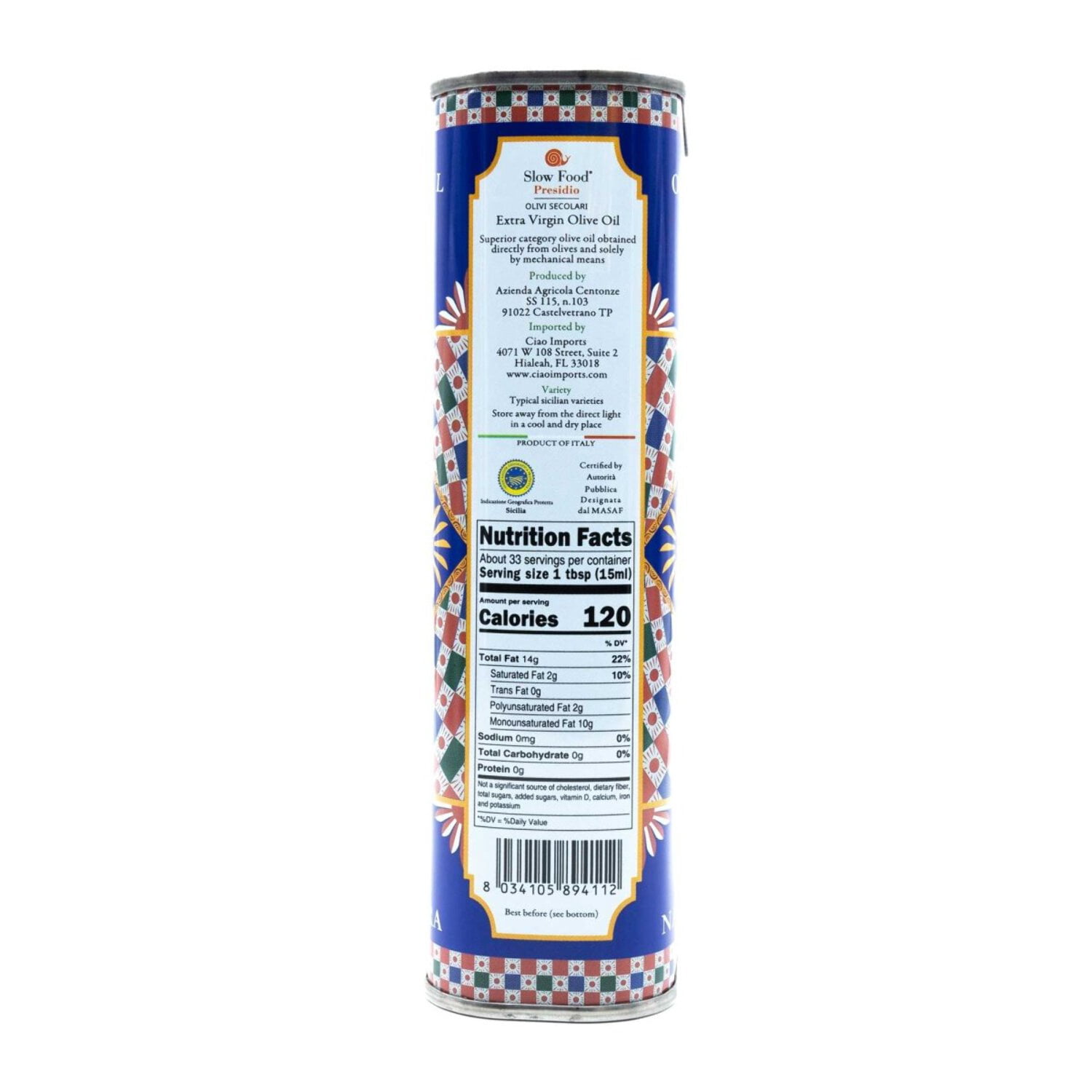Centonze, 'Case di Latomie' I.G.P. Extra Virgin Olive Oil, Iconic Tin (500ml/16.9 fl oz)