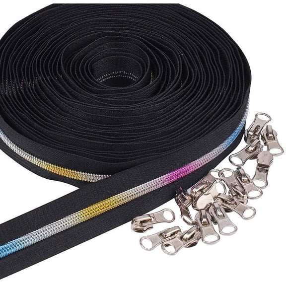 #5 Colorful Teeth 10 Yards Metallic Nylon Coil Zippers with 30pcs Zipper Sliders for DIY Sewing Tailor Craft Bags 1.2 Inch Wide diy