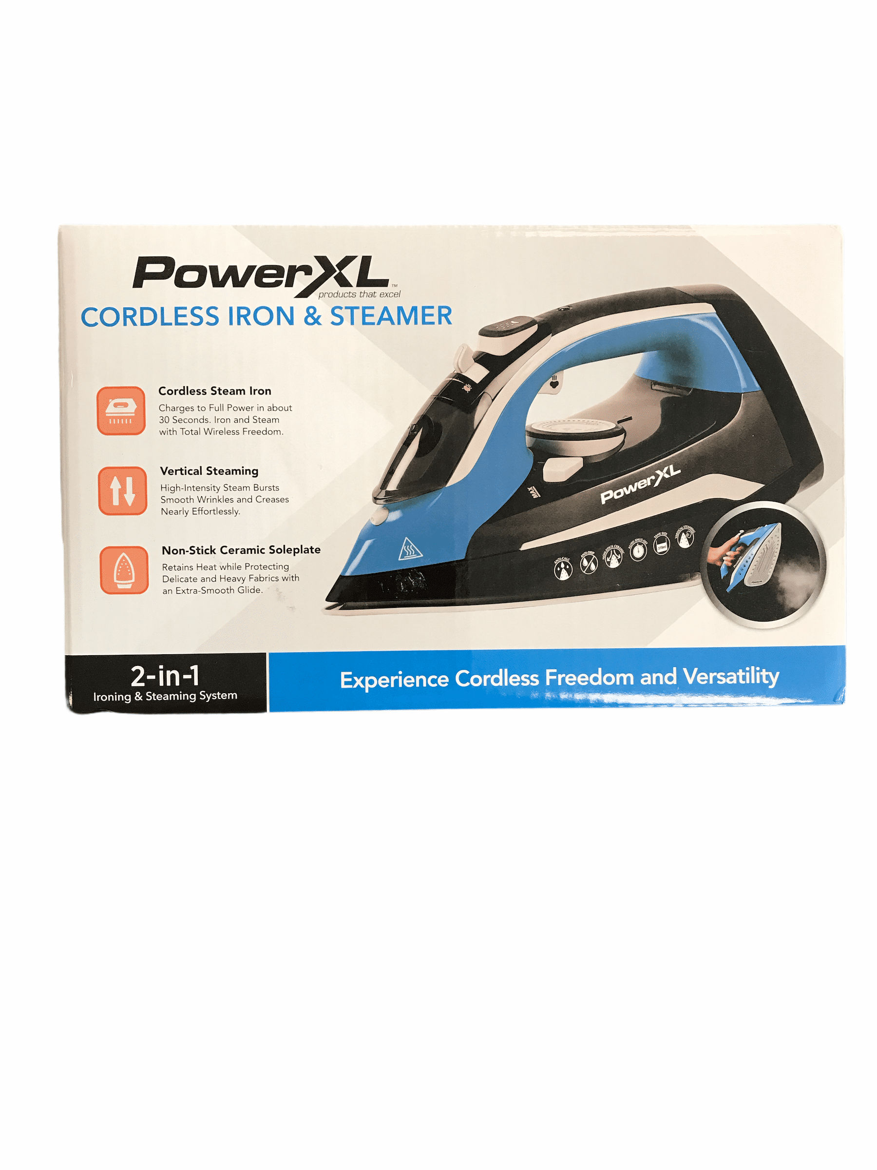 PowerXL Deluxe 1500W Cordless Iron, Steamer w/Power Base Cordless  Lightweight 