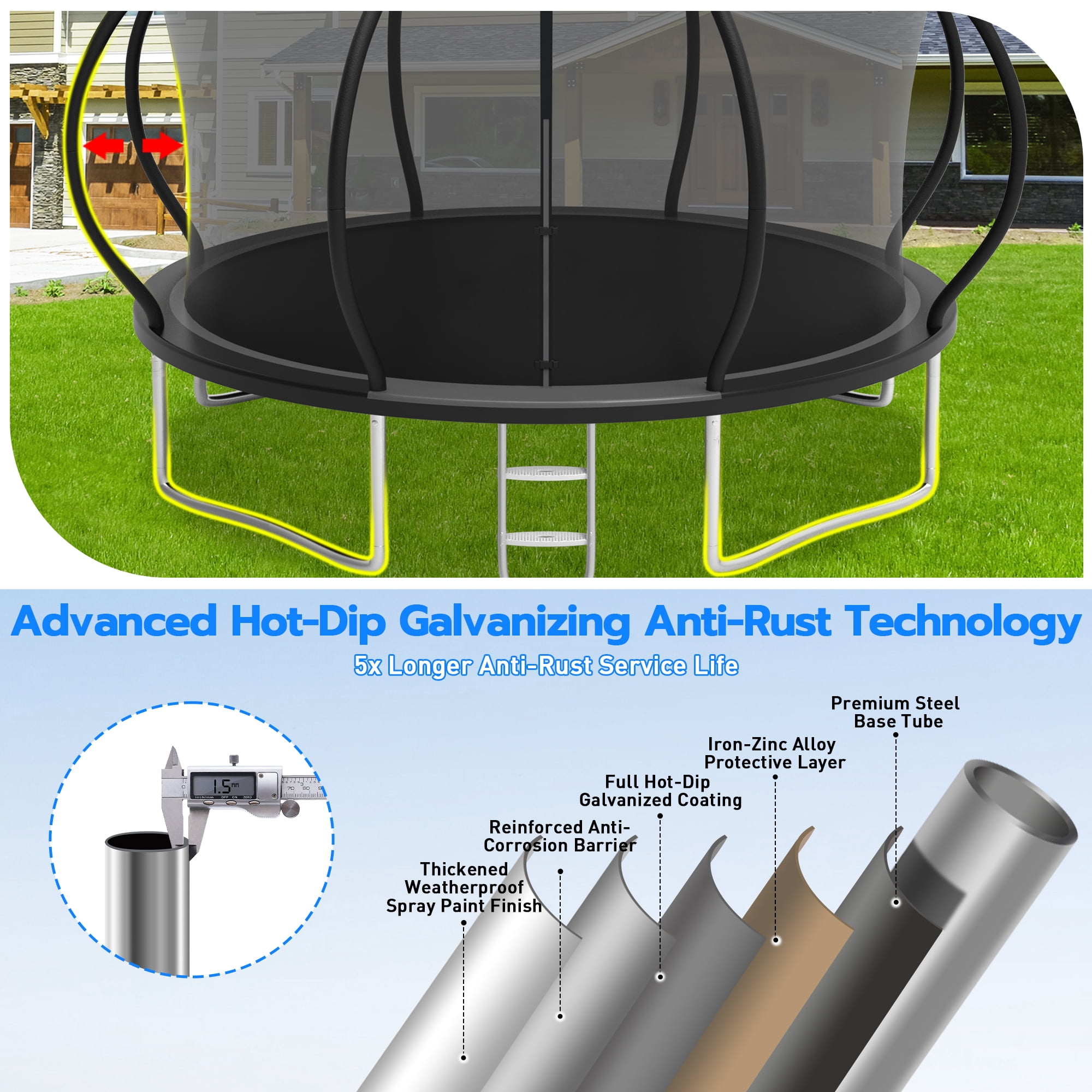Cochan 12 FT Trampoline with Enclosure Net, 1200LBS Outdoor Trampoline for Kids and Adults with Ladder, Anti-Rust Backyard Heavy Duty Round Trampoline with Net, 4-5 Children,Birthday Gift
