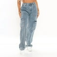 thumbnail image 2 of Womens Jeans High Waist Street Loose Cargo Pockets Denim Trousers Women's Pants Light Blue S, 2 of 7