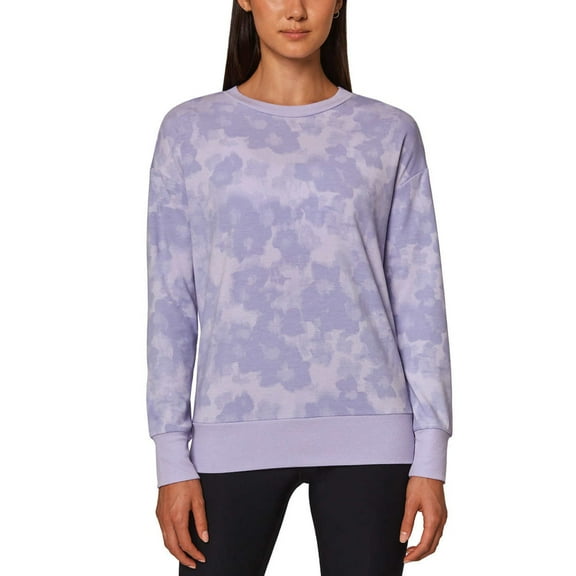Mondetta Women's Floral Print Eco Soft Lightweight Casual Active Sweatshirt Top-Purple / XXL