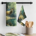 thumbnail image 3 of Green Forest Deer Kitchen Towel Dish Cloths Set of 3, Microfiber Soft Kitchen Hand Towels, Fantasy Vintage Nature Scenery Absorbent Quick Drying Dishcloths 18 x 28 Inches, 3 of 8