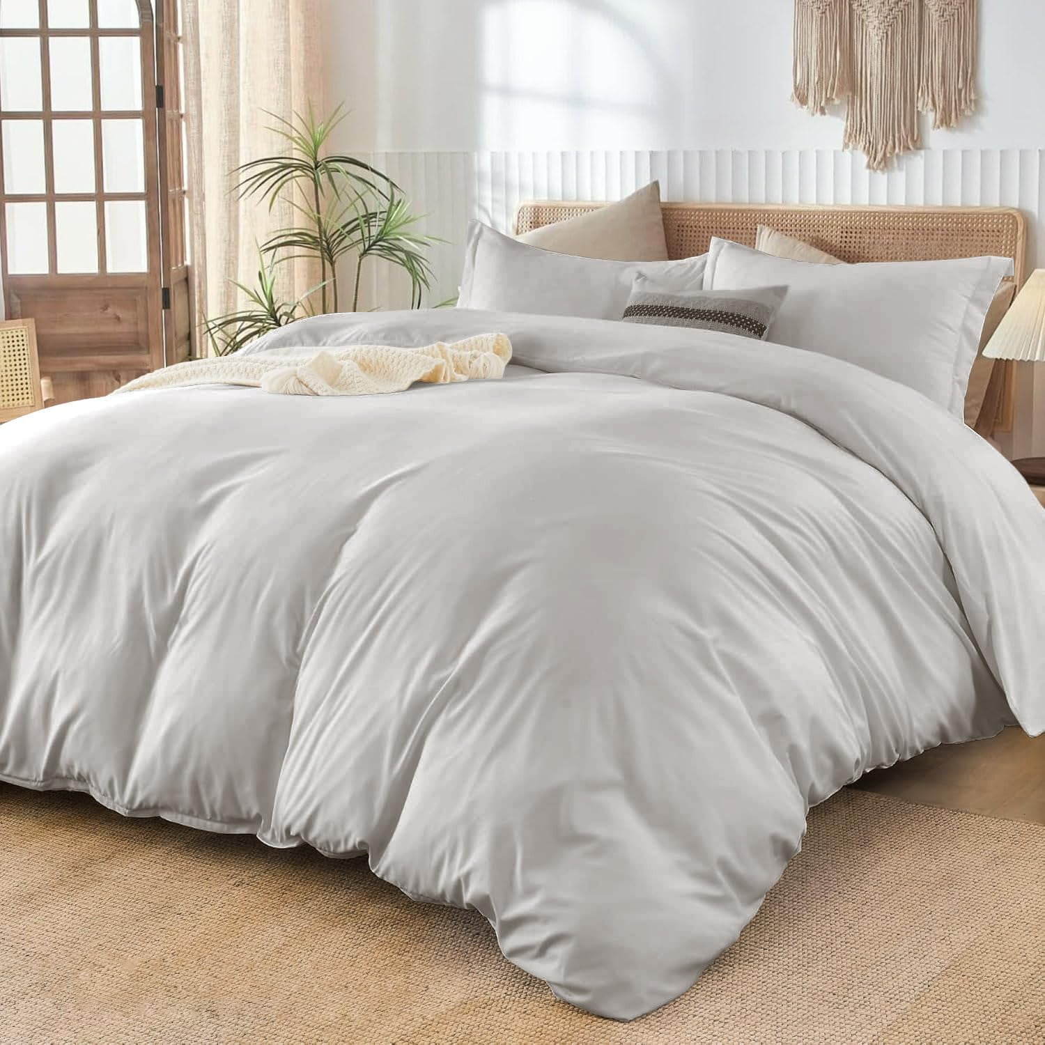 3-PCs Duvet Cover Set, Luxury 500-Thread Count Egyptian Cotton Zipper Closure Quilt Cover - Texas King Size ( 106" x 106" ) Inches, (Silver Grey)