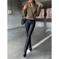 thumbnail image 6 of Female Crop Pea Coat Wool Blend Office Work Lapel Collar Short Winter Jacket Trench Coat Dark Brown XL, 6 of 10