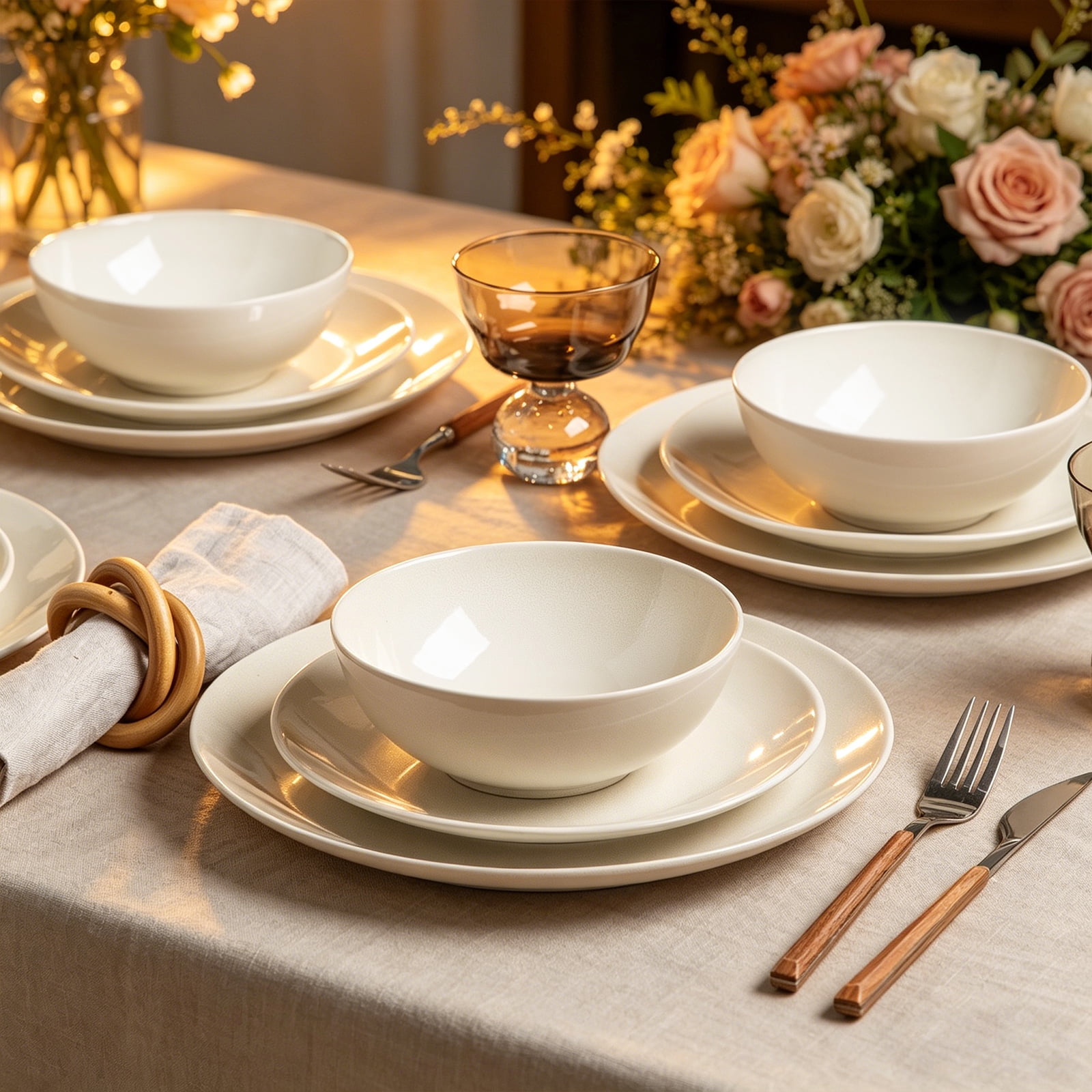 ALOFMO Stoneware Dinnerware Sets, Plates and Bowls Sets, Dish Set for 4, 12 Piece Dinner Set, Plate Sets for Kitchen