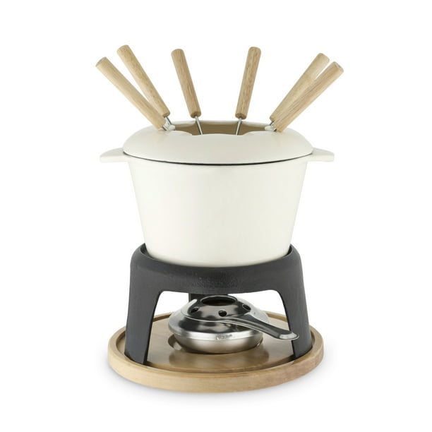 Farmhouse kitchen enamel cast iron fondue set cheese melting pot metal