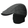 thumbnail image 3 of Comhats Winter Herringbone Wool Blend Ivy Newsboy Flat Cap with Knitted Ear Flaps Cover Driver Hat Black 59-60CM, 3 of 7