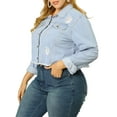 thumbnail image 4 of Unique Bargains Women's Plus Washed Cropped Frayed Denim Outerwear Jacket 1X Light Blue, 4 of 7