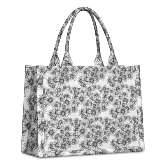 Large Capacity Tote Bag,White Daisy Pattern Handbag Fashion Luxury Tote Bag,15.7"x13"x 5.1" Inches,Laptop Compatible