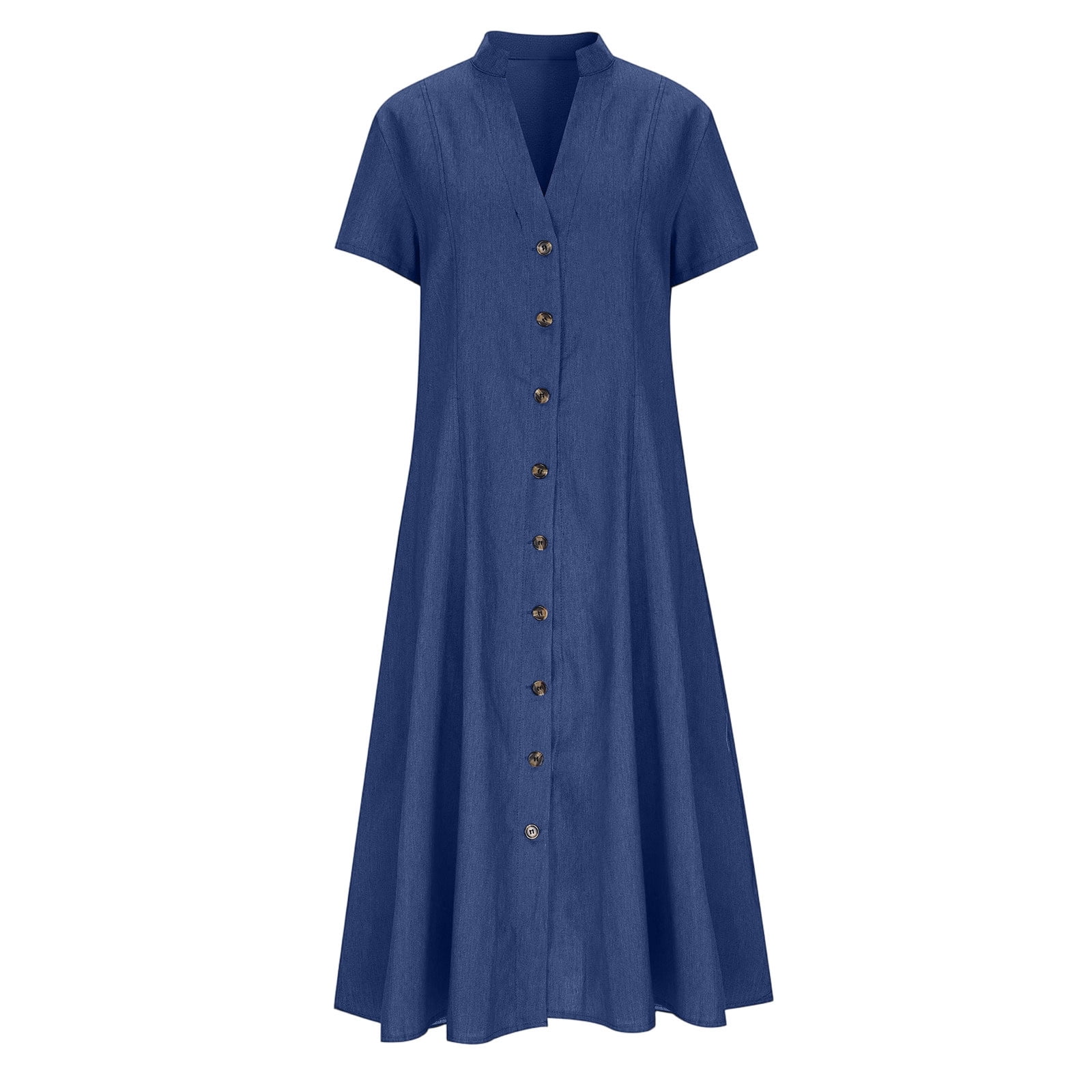 Fewfanhot Dresses for Women Elegant Classy Summer Fit and Flare Swing Cotton Dress Casual V-Neck Button Down Beach Midi Dress