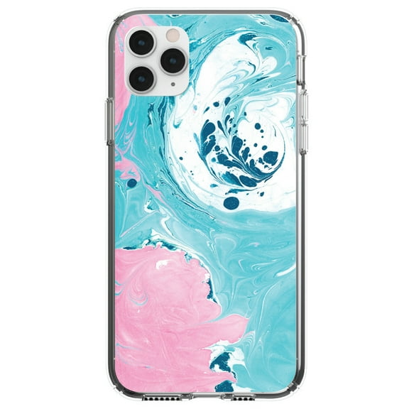 DistinctInk Clear Shockproof Hybrid Case for iPhone 11 Pro (5.8" Screen) - TPU Bumper, Acrylic Back, Tempered Glass Screen Protector - Blue Pink White Marble Image Print - Printed Marble Image