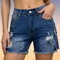 thumbnail image 4 of Clossjun Jean Shorts Women Trendy High Waisted Stretchy Ripped Denim Summer Frayed Raw Hem Mom Long Shorts Cutoff Jorts, 4 of 4