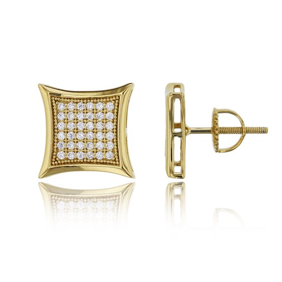 Decadence Sterling Silver Yellow 12mm Micropave Curved Square Screw-Back Stud Earring