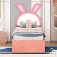 thumbnail image 4 of Harper & Bright Designs Cute Kids Twin Size Upholstered Platform Bed with Rabbit-Shaped Headboard with Embedded LED Lights, Velvet Platform Bed with Trundle and 3 Drawers for Boys Girls, Pink, 4 of 18