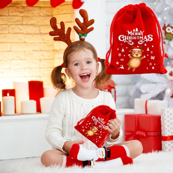 FastXmas Christmas Red Bags Decorations Merry Christmas Candy Bags Santa Claus Snowman Reindeer Xmas Bags with 5.9*7.8 Inch Gift Bags Bulk Pack for Mugs,Apple,Candy for Christmas Wedding Party Favors