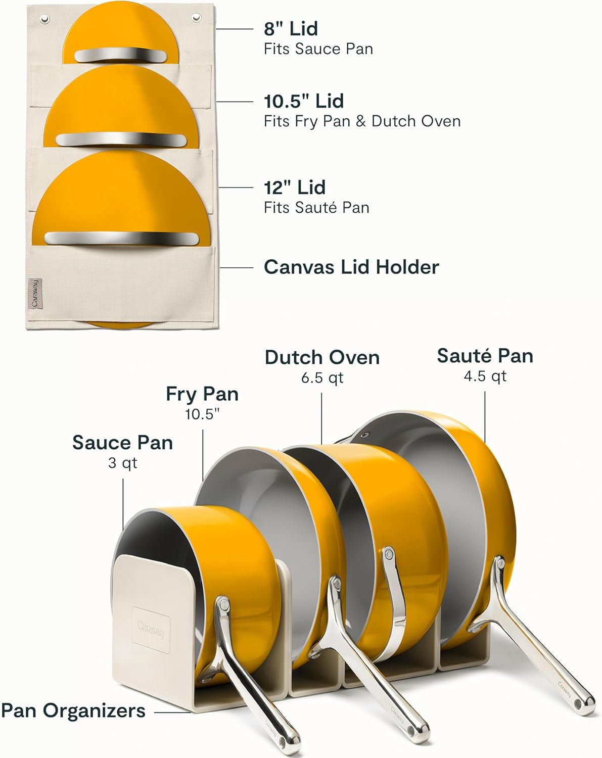Caraway Ceramic Non-Stick Pots & Pans Cookware Set, 12- Piece, Marigold