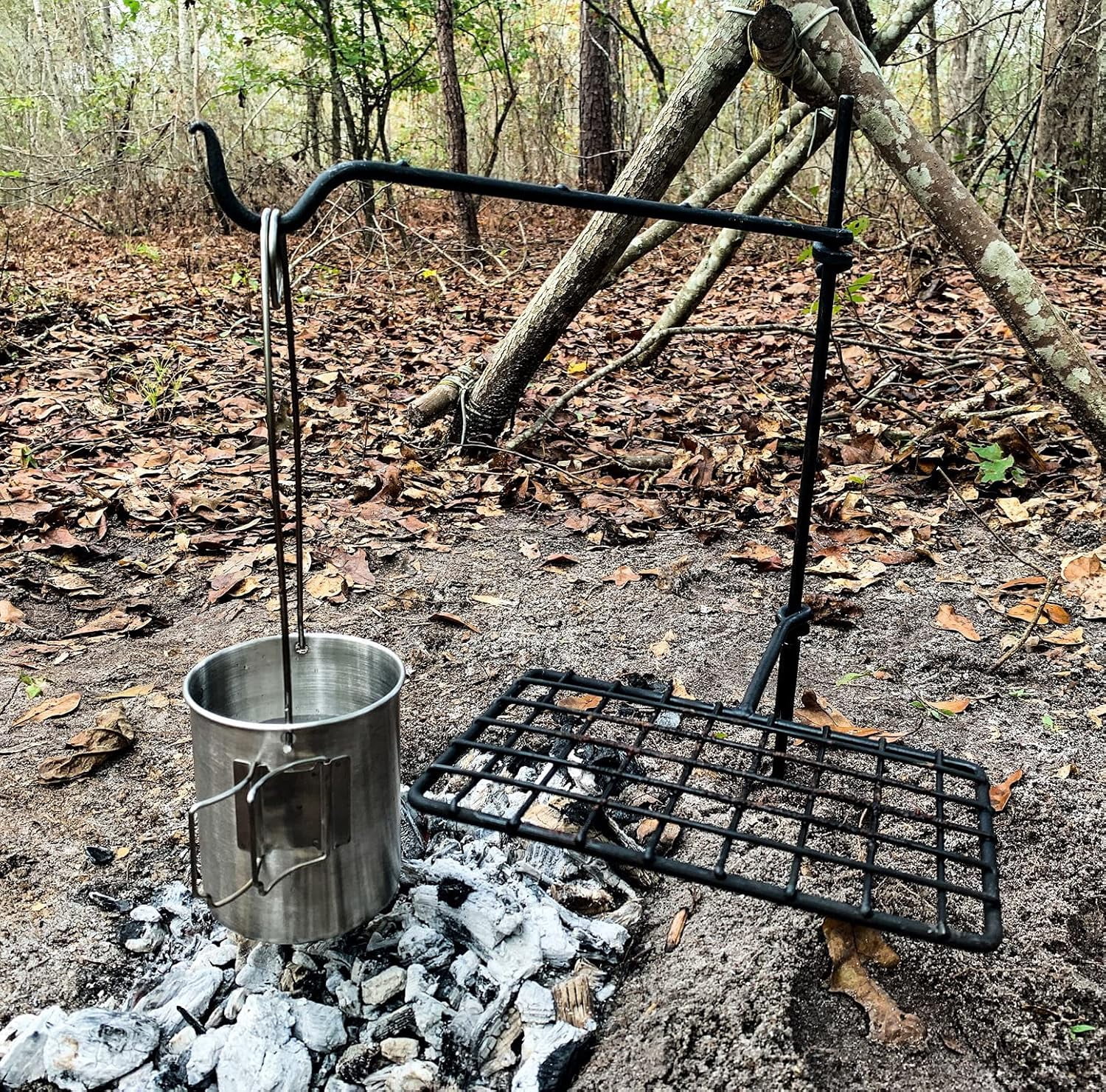 BATTLBOX Camping Grill Set, Steel Camp Cooking Grate Swivel Fire Grill