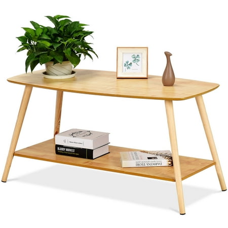 Goplus Coffee Table Rectangle Side End Solid Wood legs w/Storage Shelf Living Room (Best Way To Attach Table Legs)