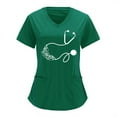 thumbnail image 1 of Womens Scrub Top V-neck Solid Color Overalls Partial Positioning Printing Short Sleeve Working Uniform Tops, 1 of 6