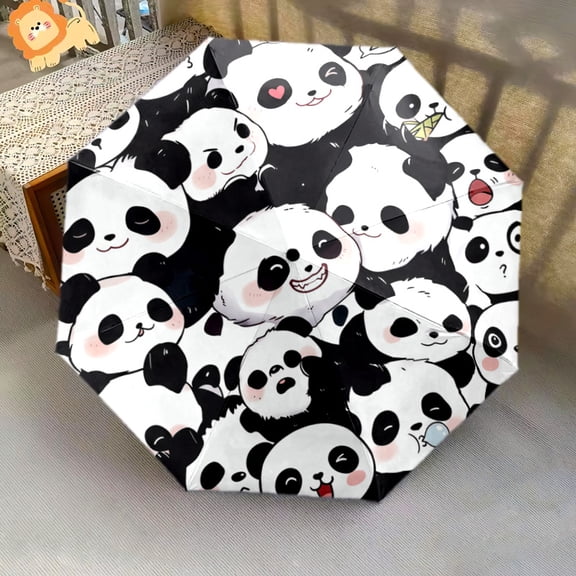 Cute Panda Cartoon Print Automatic Folding Umbrella, Portable 8-Rib Windproof Rain Umbrella for Outdoor, Travel, and Daily Use