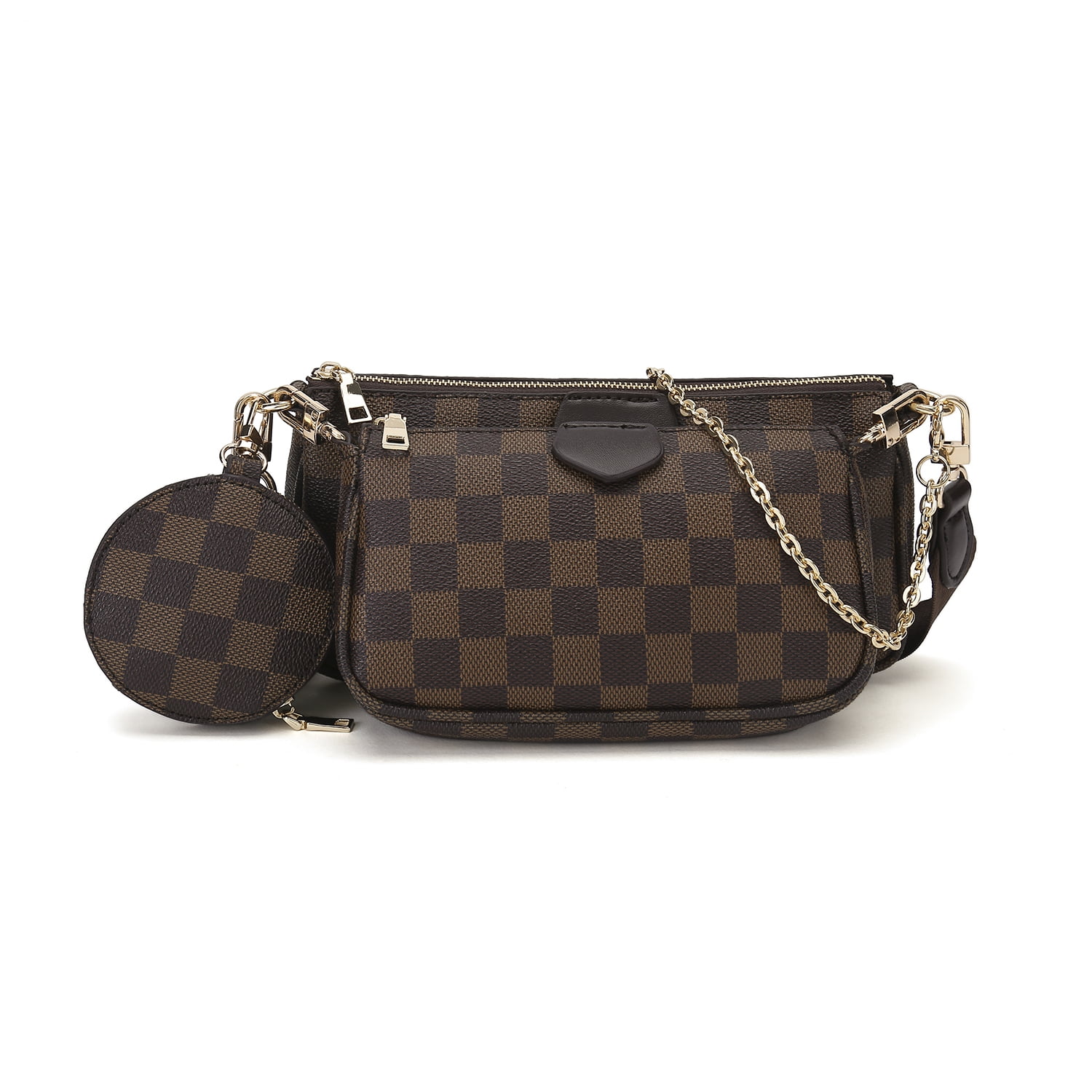 Mk Gdledy Checkered Cross Body Bag - Womens Purse Checkered Evening Bag Ladies Shoulder Bags - PU Vegan Leather (Brown Checkered), Women's, Size: iPad