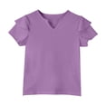 thumbnail image 6 of Grblisyd Girls' V-Neck Ruffle Top Casual Cute T Shirts Loose Fit Short Sleeve Tops Tees Fashion Solid Blouses Clothes Light Purple 2-3Y, 6 of 6